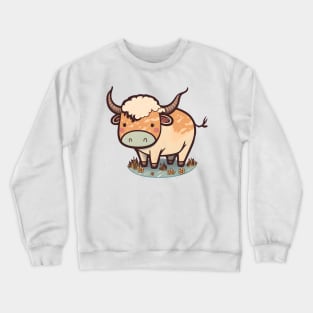 Big horned bull grazing for kids Crewneck Sweatshirt